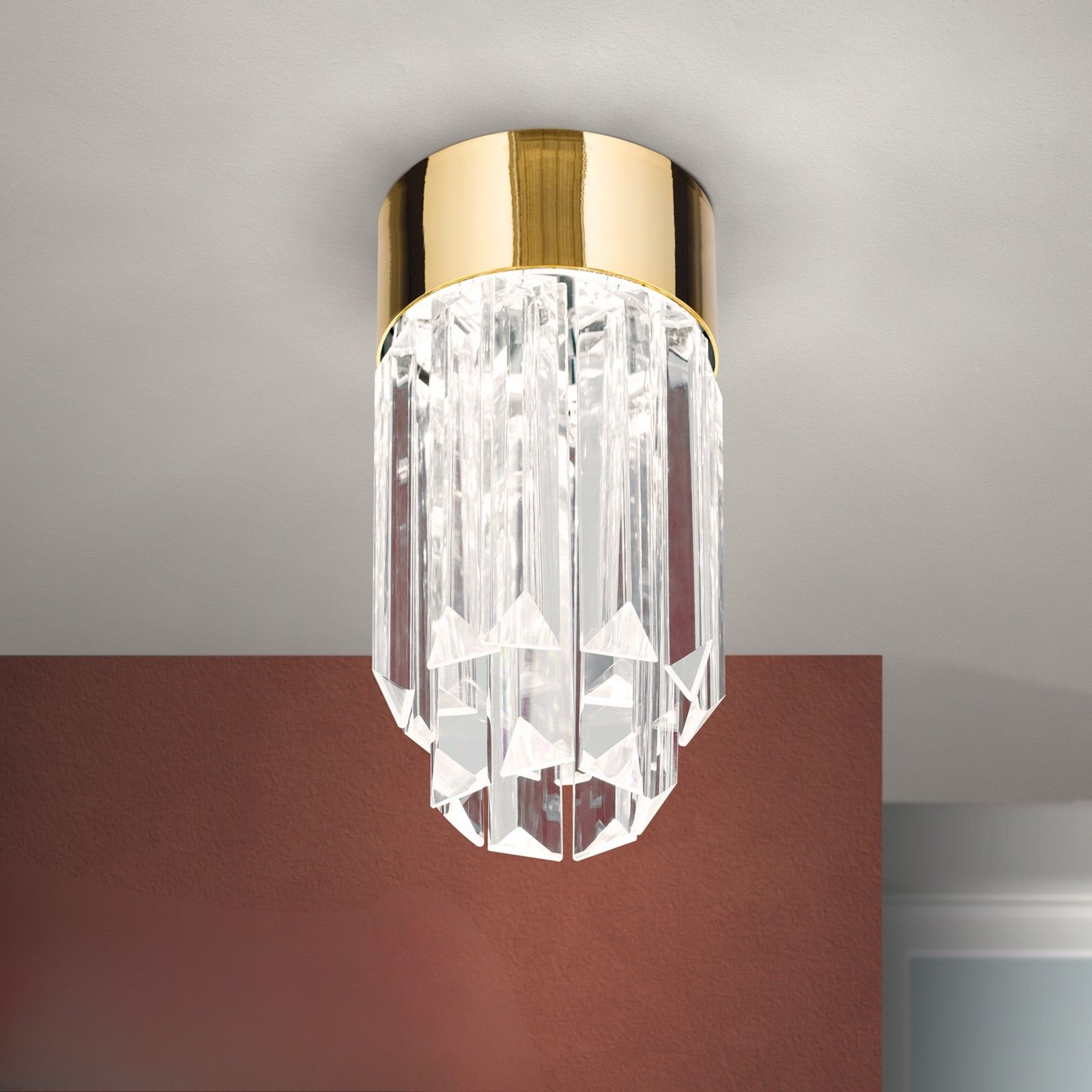 LED-Kristalldeckenleuchte PRISM, gold