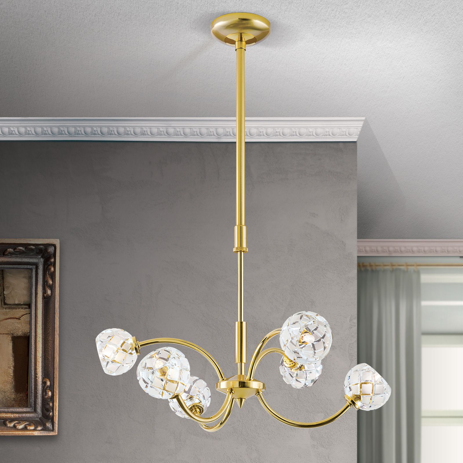 Luster MADERNO, 6-flammig, Gold-matt