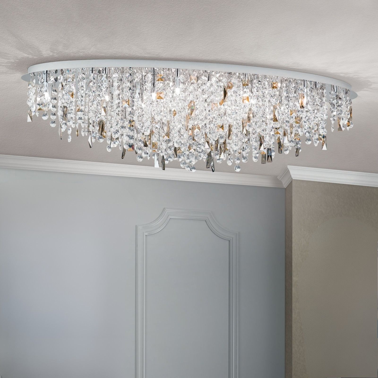 CRYSTALRIVER Křišťálové stropní svítidlo s 21 žárovkami, chrom