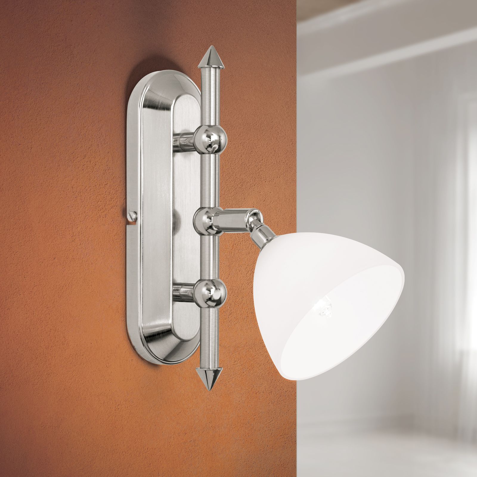 Single spotlight OPALDESIGN, satin chrome finish with opal glass