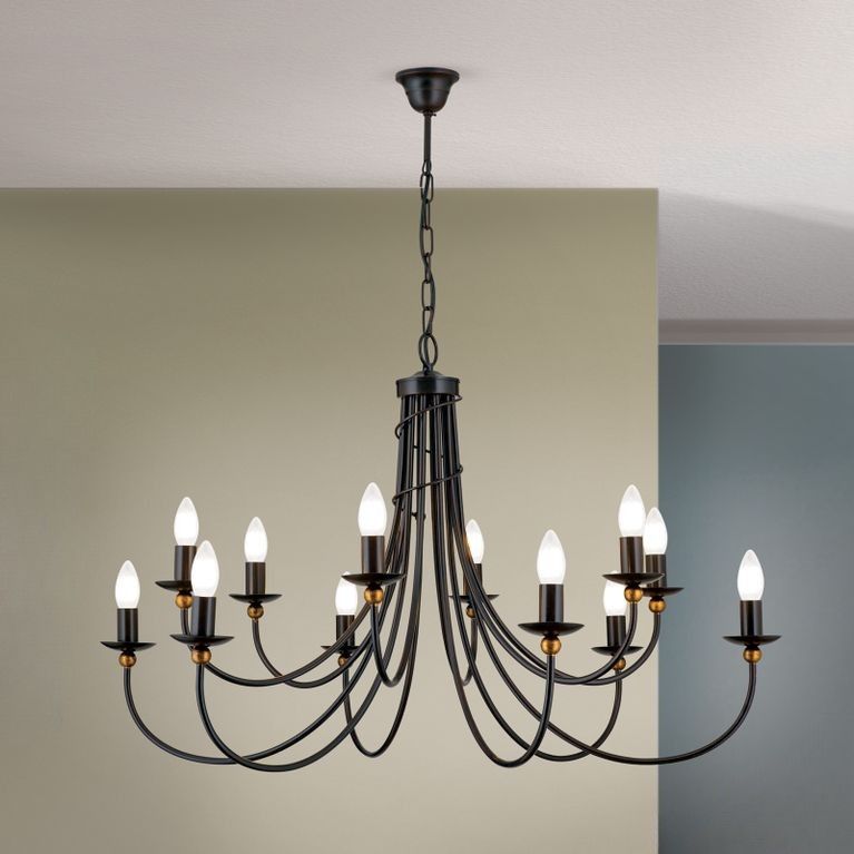 Luster GIOVANNI, 12-flammig, antik-braun, gold