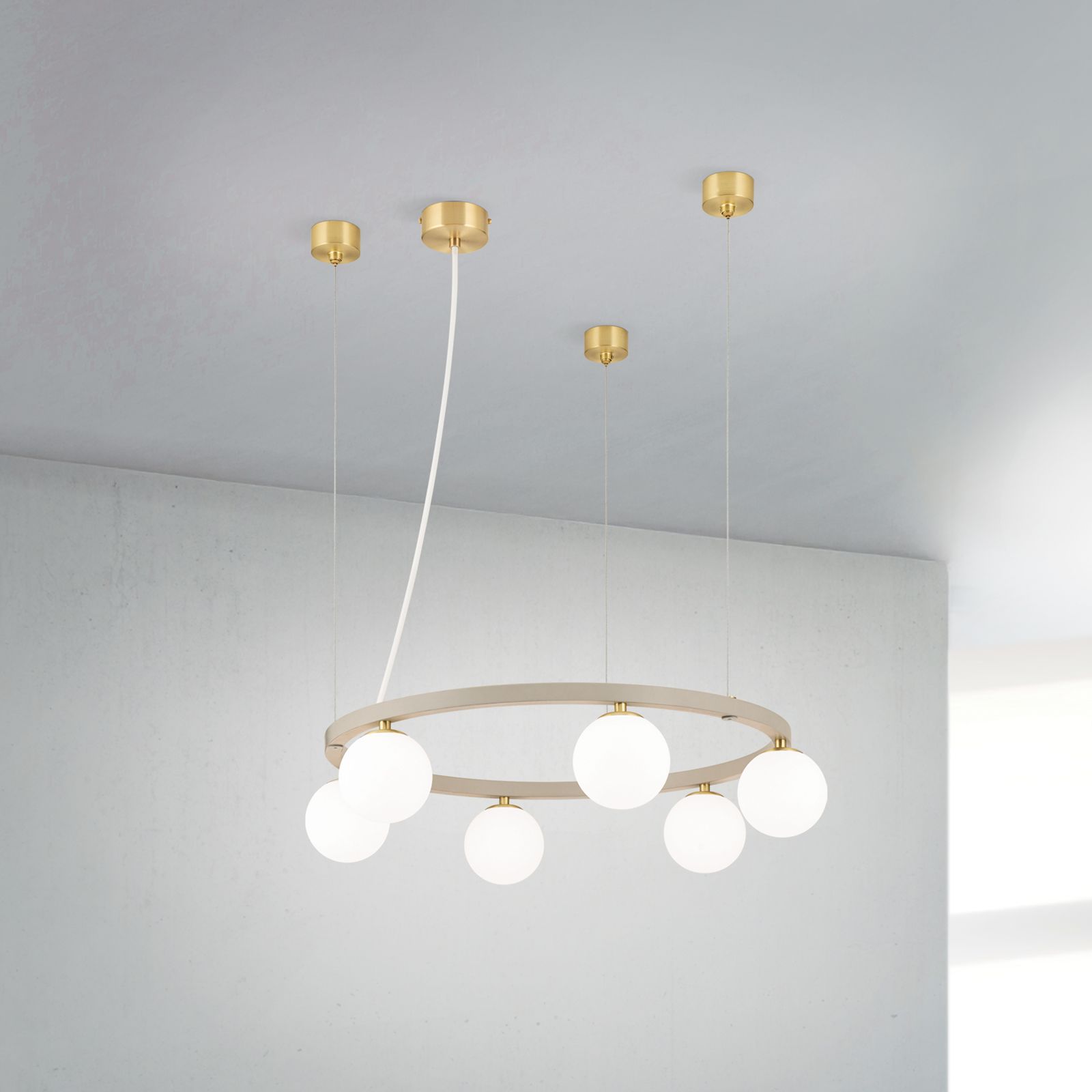 Pendant light TUMBLER, Ø 65cm, downward-facing opal matt glass, khaki