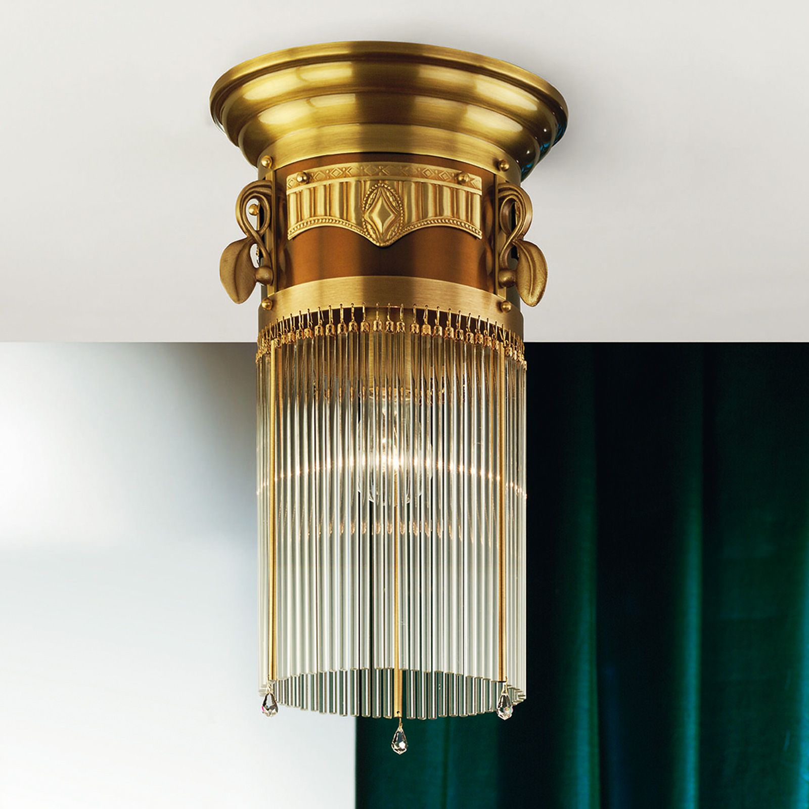 Ceiling light ADELE, antique brass, with glass rods, 24cm