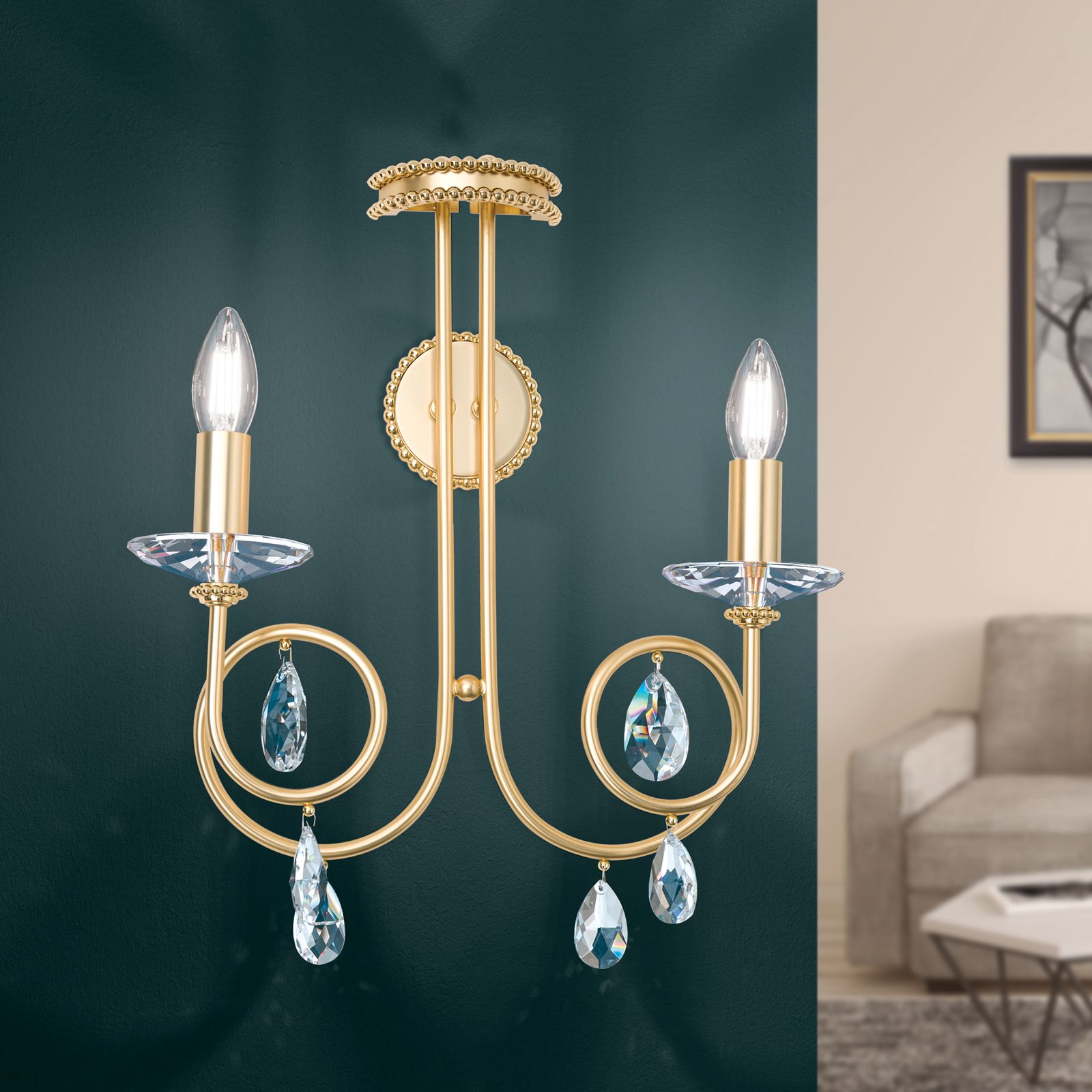 Wall light GIADA, 2-flames, gold-matt