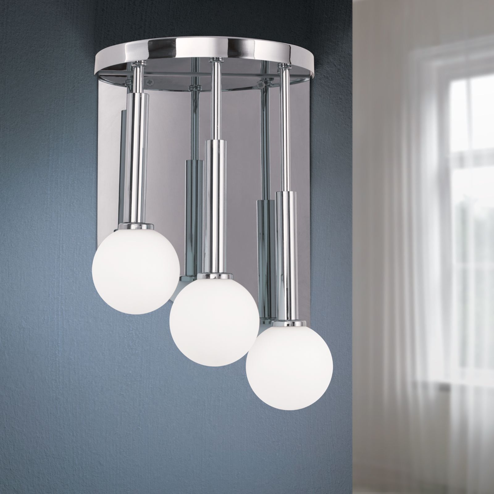 Wandleuchte SPIRALLUSTER, Chrom, rechts, mit Opalkugeln