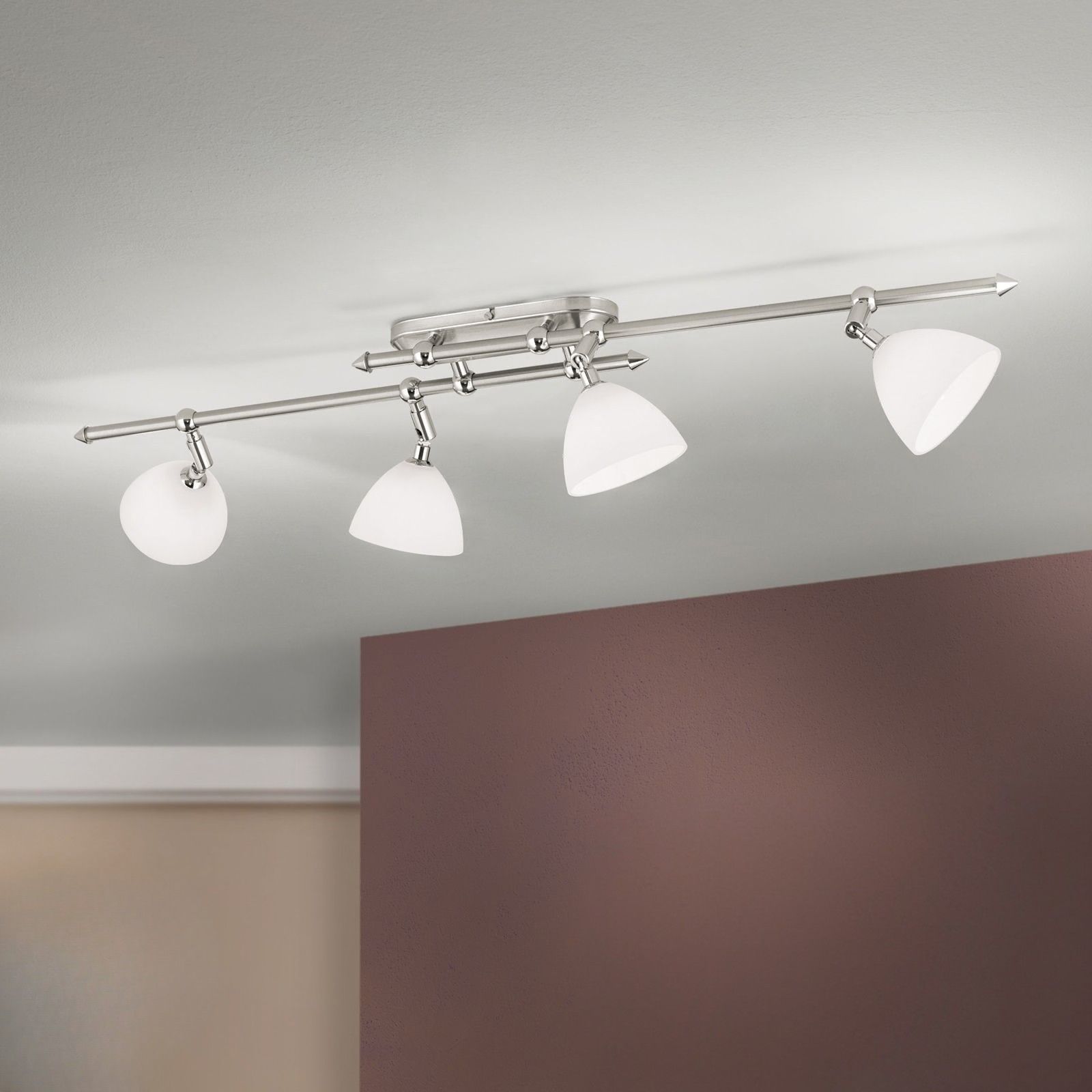 Spotlight OPALDESIGN, 4 heads, satin chrome finish with opal glass