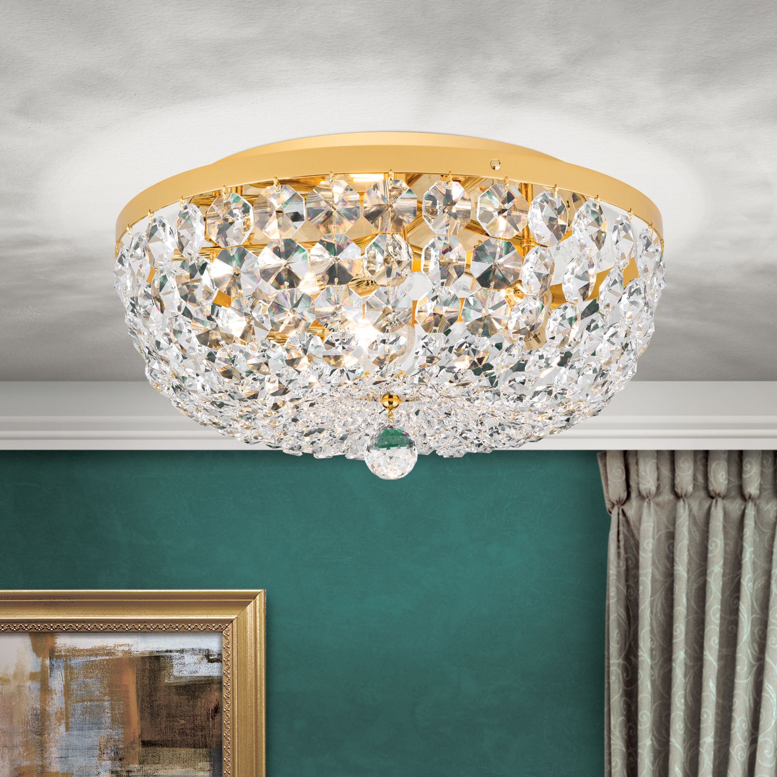 Ceiling chandelier SHERATON, 3-flames, gold, 45 cm