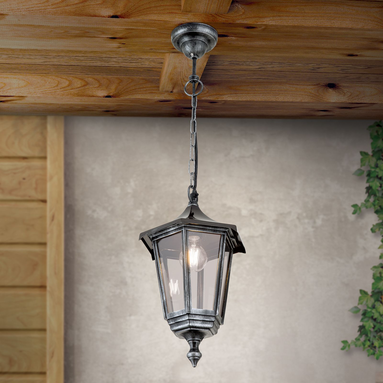 Außenhängeleuchte HERMINE, Schwarz silber