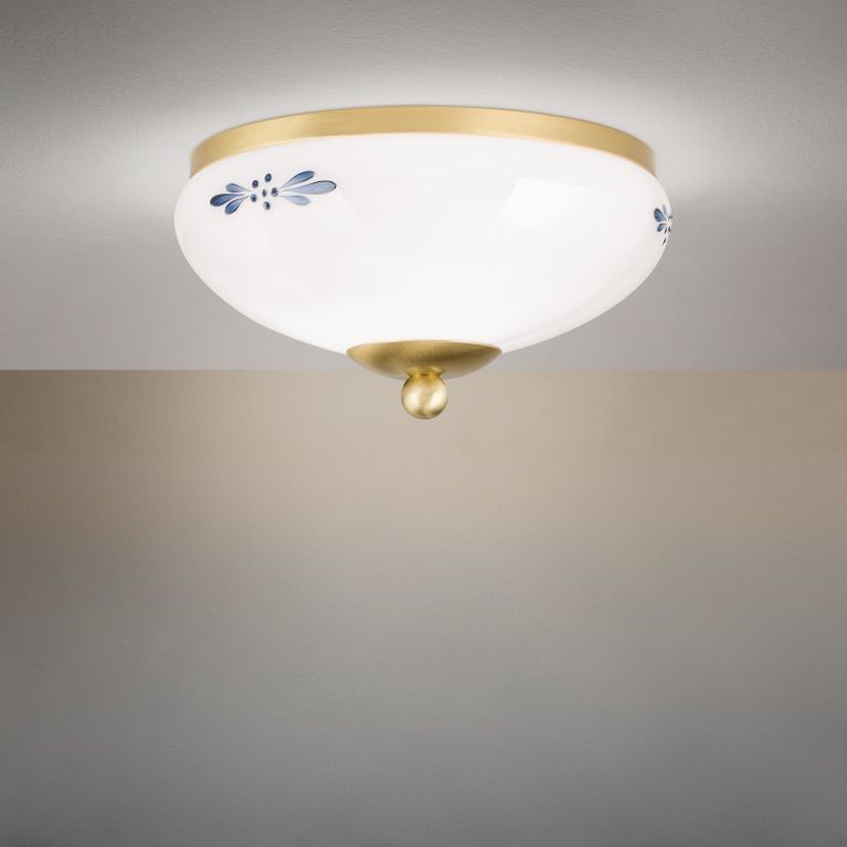 Deckenleuchte LANDHAUS, Messing, mit blauem Dekor, mit Knopf, Ø 21cm