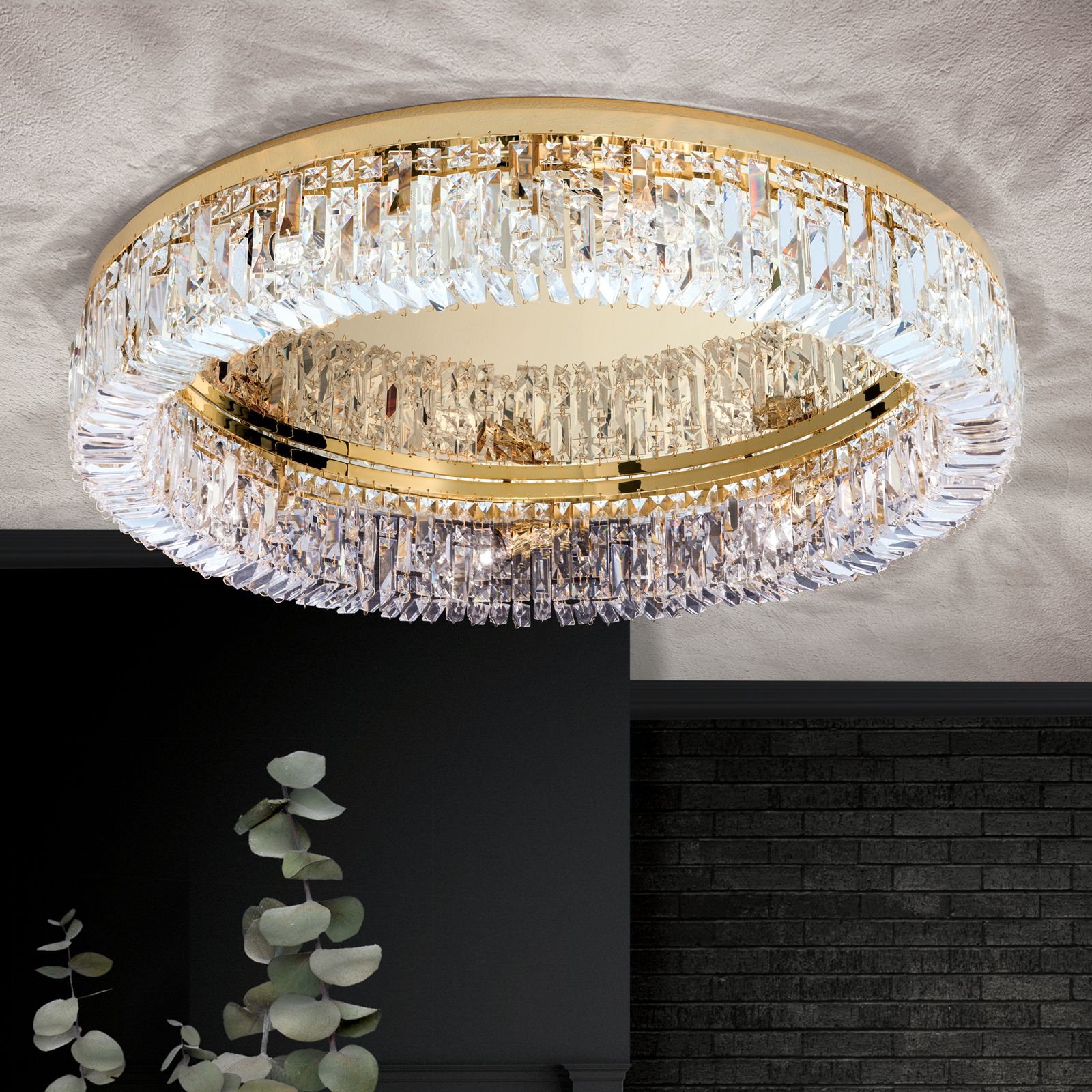 Crystal ceiling light RING, 8-flames, gold