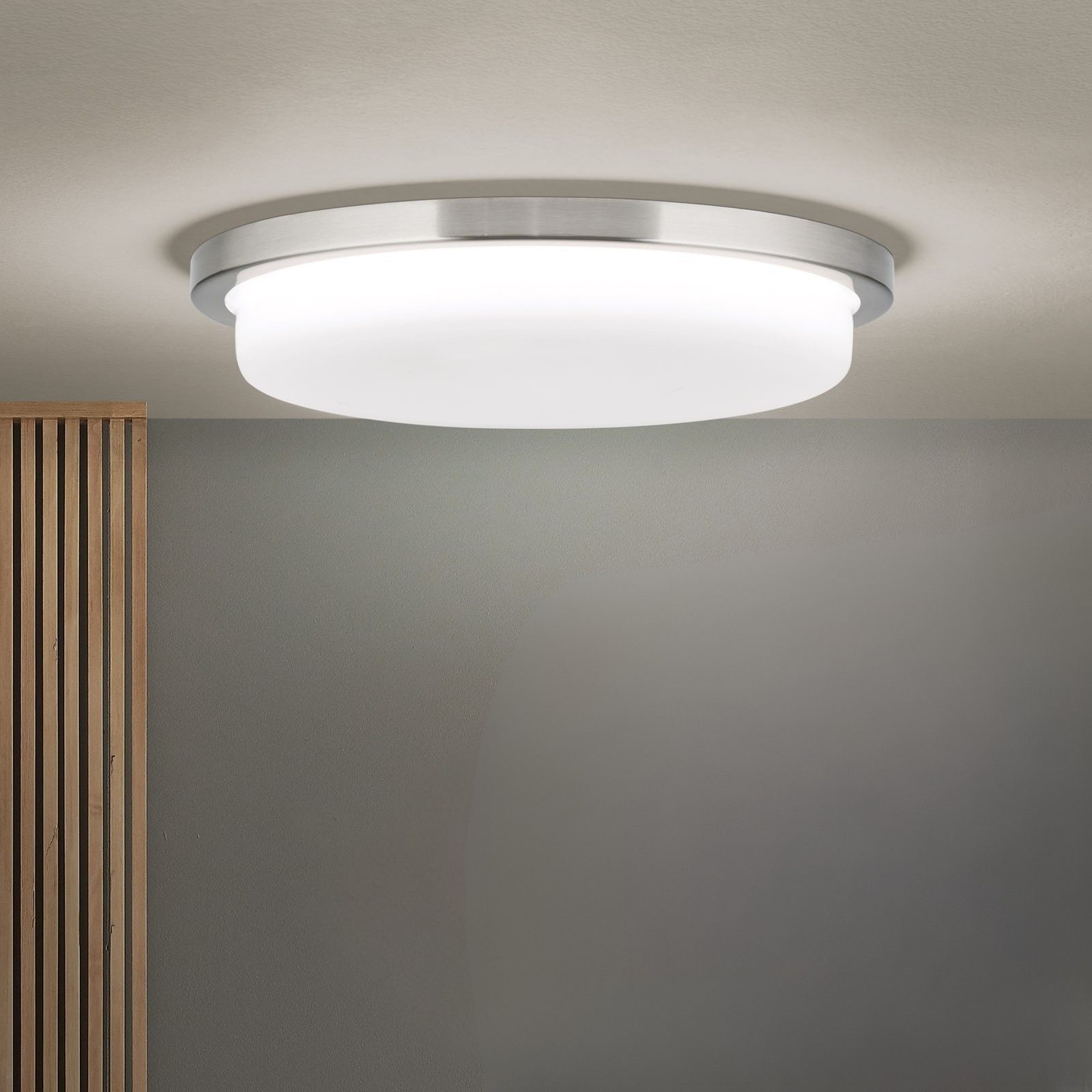 LEROX LED Ceiling Light, satin chrome finish, Ø 30cm