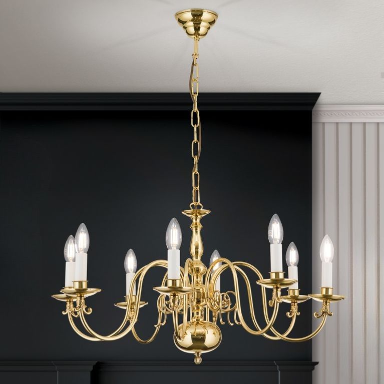 Stilluster FLÄMISCH, 8-flammig, Messing-glänzend