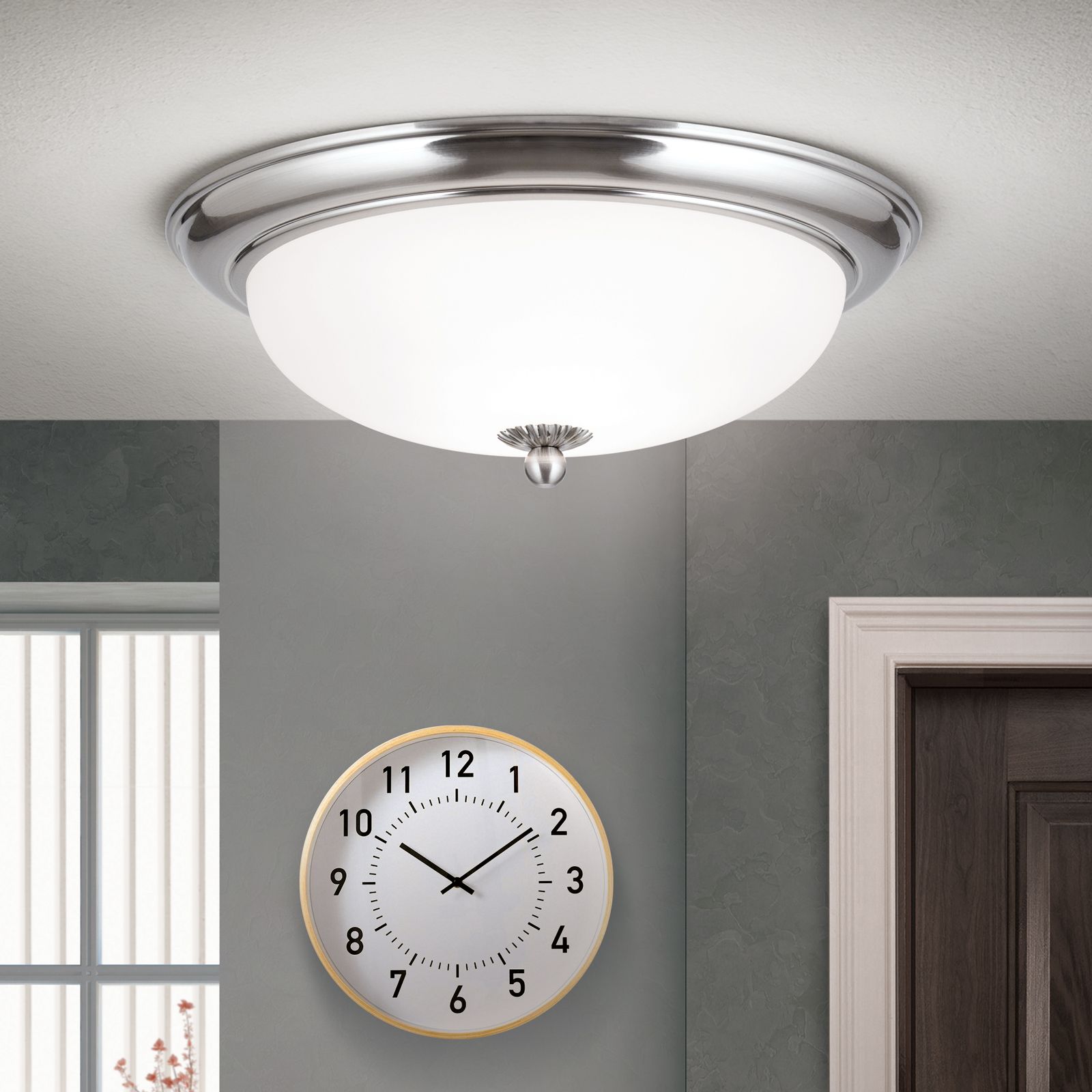 Stropní svítidlo WIENER NOSTALGIE, saténové, s opálově matným sklem, s tlačítkem, 35cm