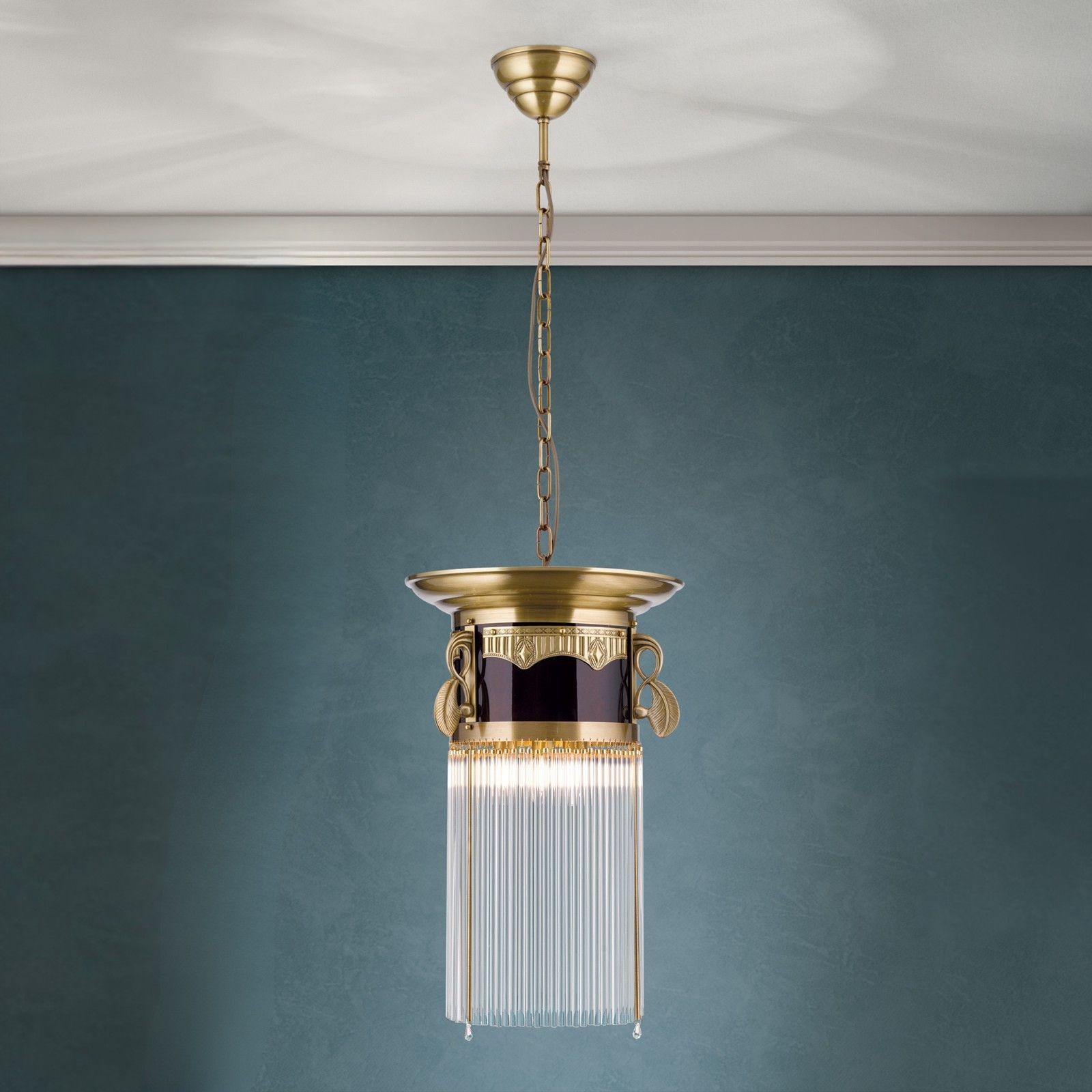 Pendant Light ADELE, antique brass, with crystal glass sticks, 37cm