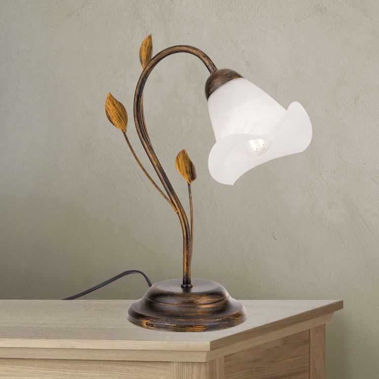 Tischleuchte SISI, Antik mit opalmattem Glas