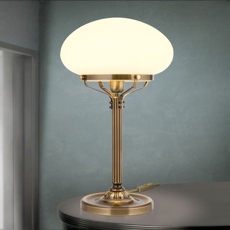 Table lamp WIENER NOSTALGIE, H62cm, antique brass finish, champagne coloured glass