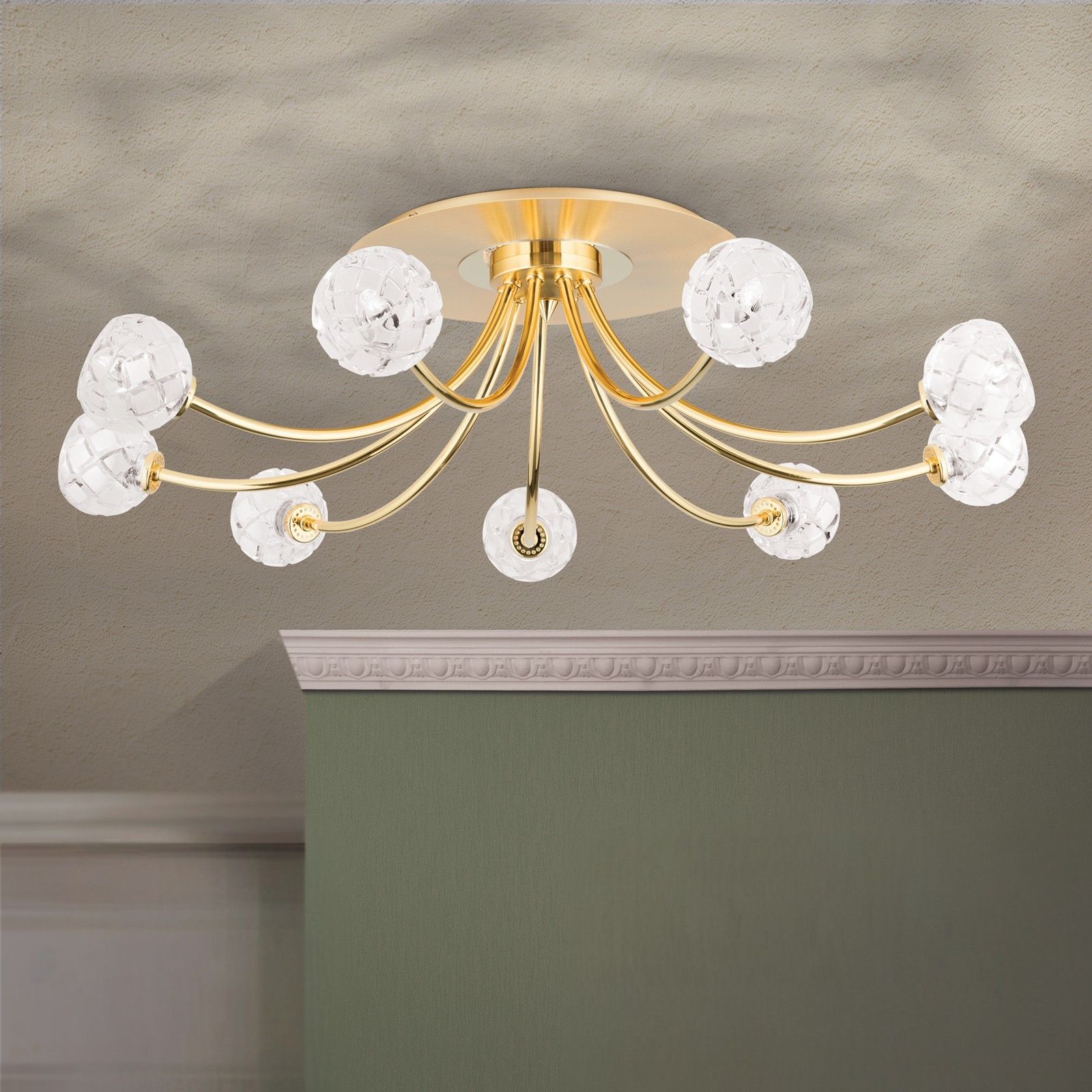 Ceiling light MADERNO, 9-flames, gold matt