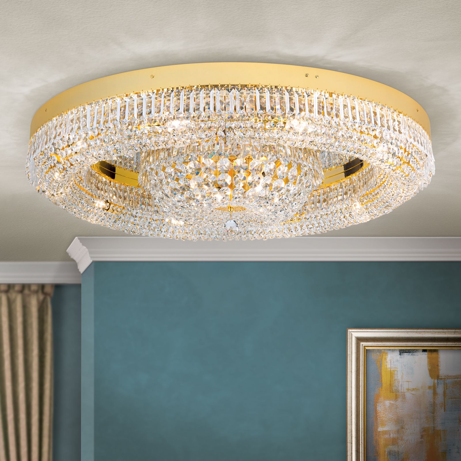 Ceiling chandelier SATURN, gold, 100 cm