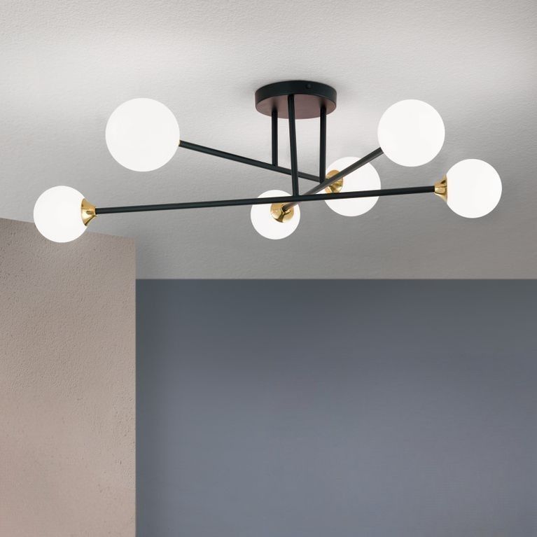 Ceiling light SNOWWHITE, 6-lamps, black brass