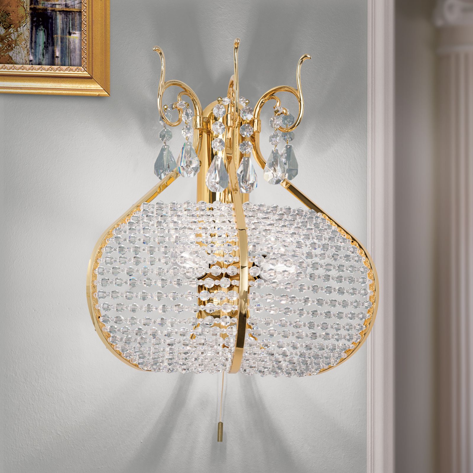 Crystal wall lamp ORIENTAL, 2-lamps, Gold, with Telescopic pendant lamp switch