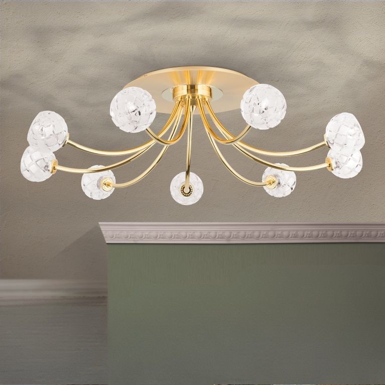 Ceiling light MADERNO, 9-flames, gold matt