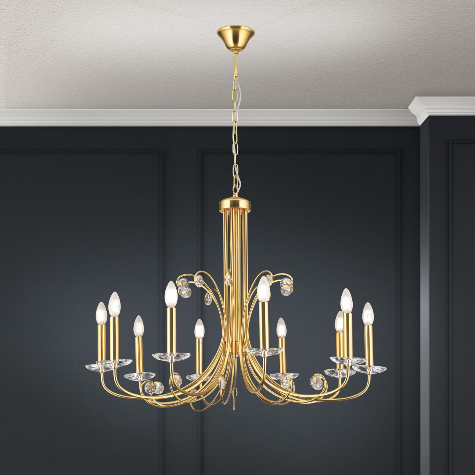 Crystal chandelier ARIANE, 10-light, gold matt