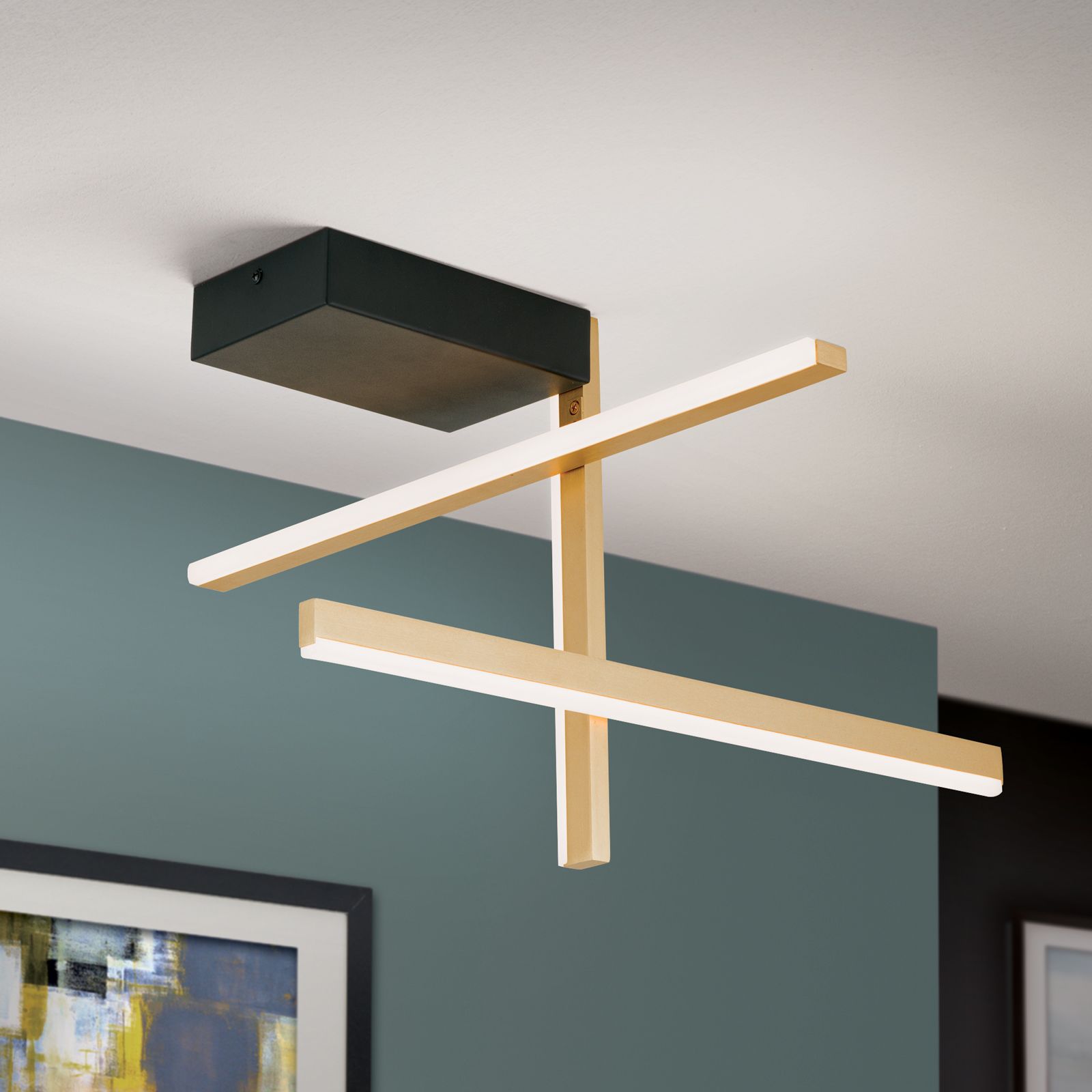 LED ceiling lights STARGATE, gold with black base, 1800lm