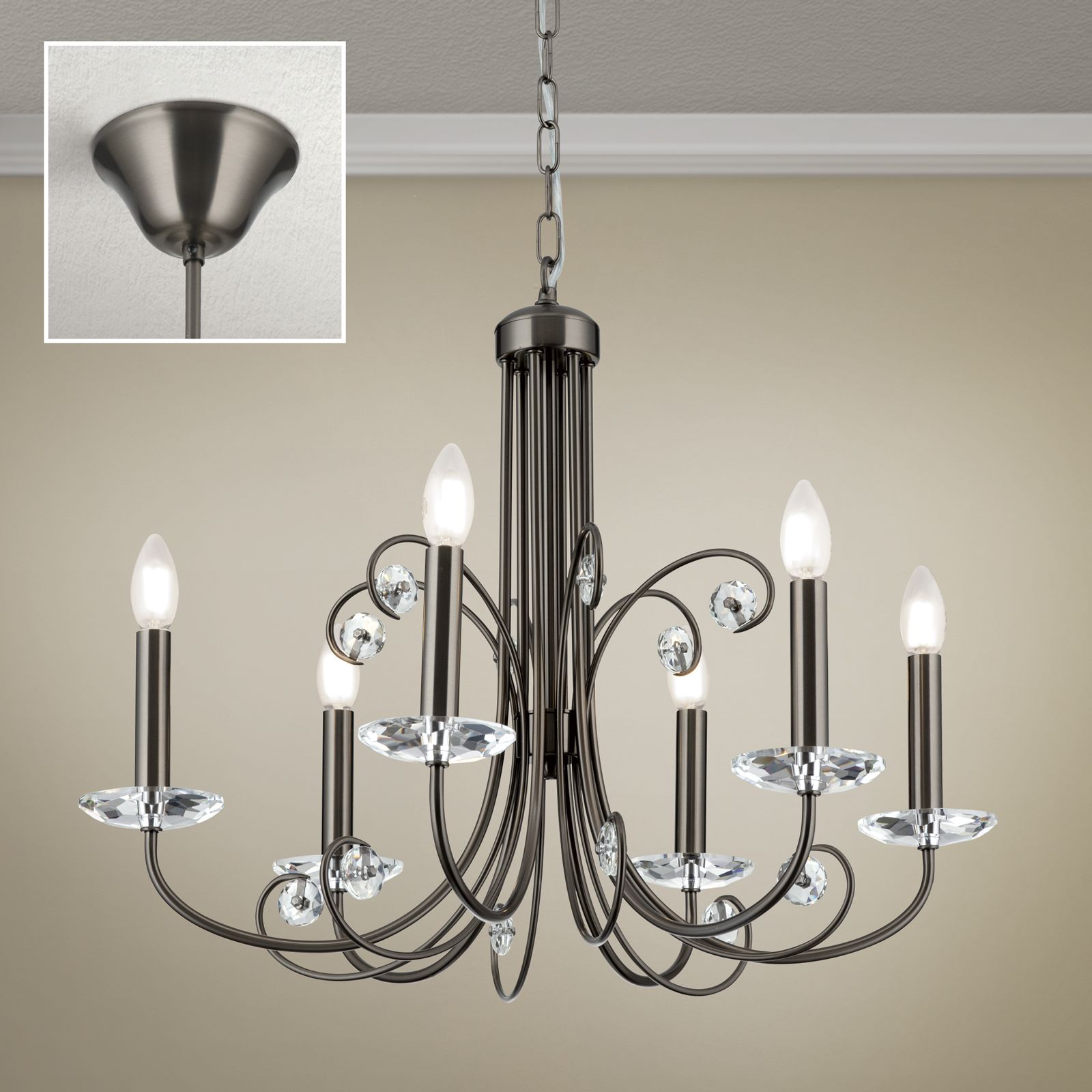 Crystal chandelier ARIANE, 6-light, dark nickel | Dark