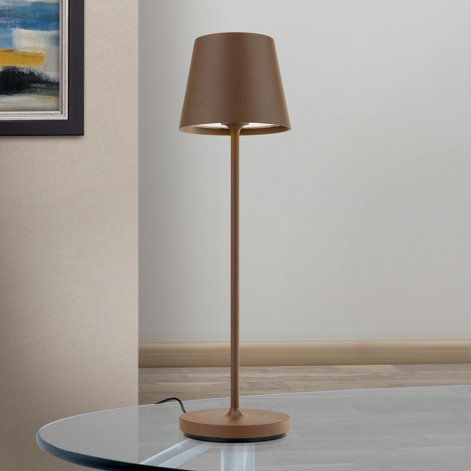 LED battery table lamp CHANDELLE, rust brown