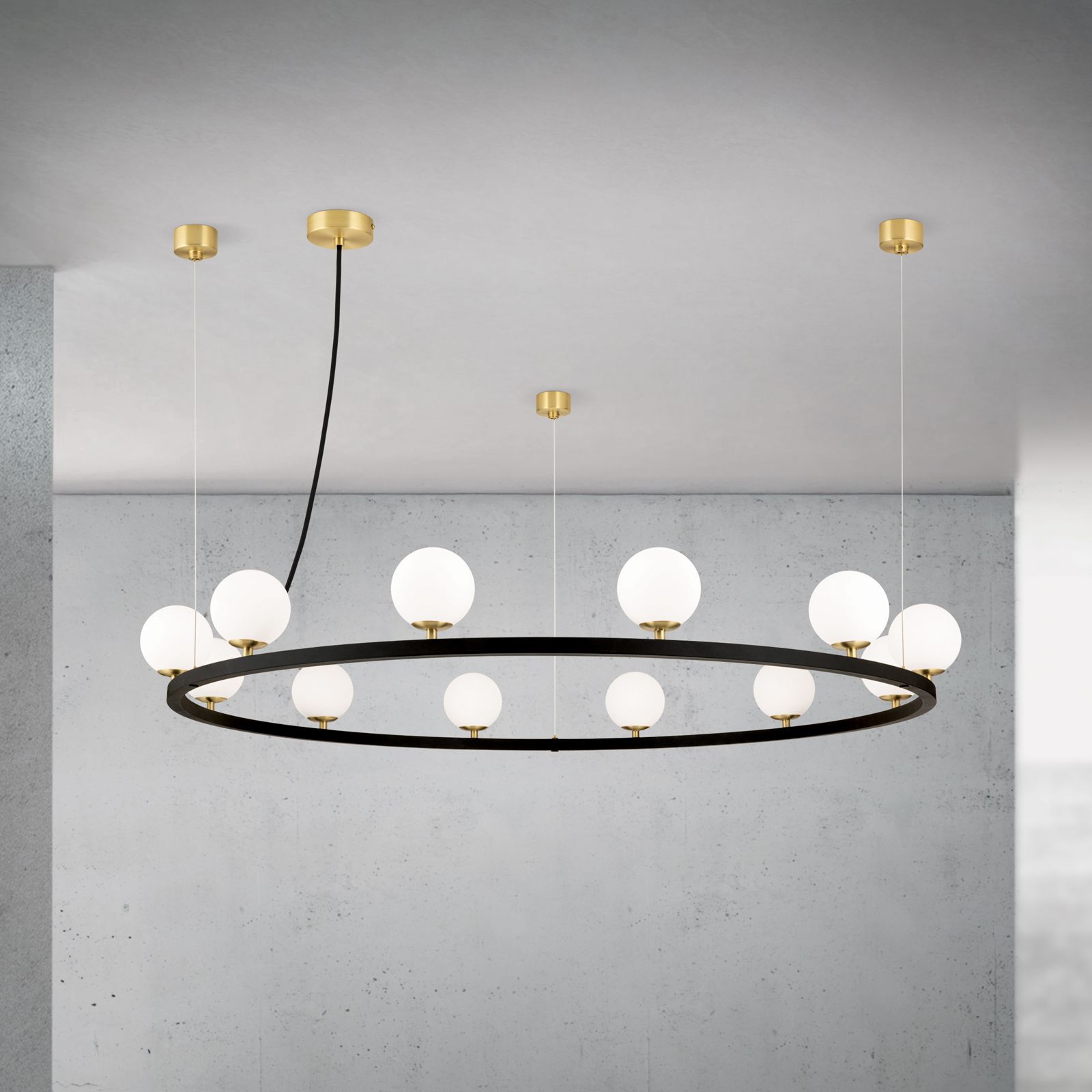 Pendant light TUMBLER, Ø 120cm, upwards-facing opal matt glass, black