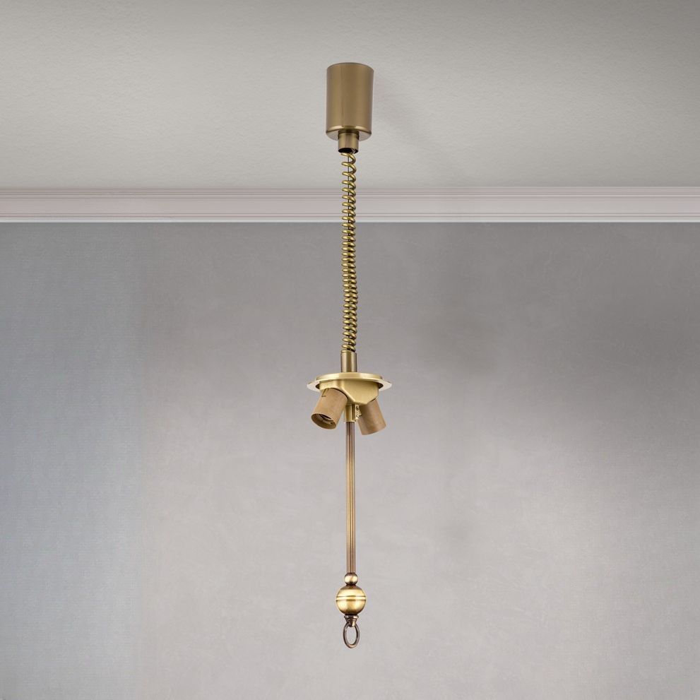 Lamp pull pendant for fabric shades, patina