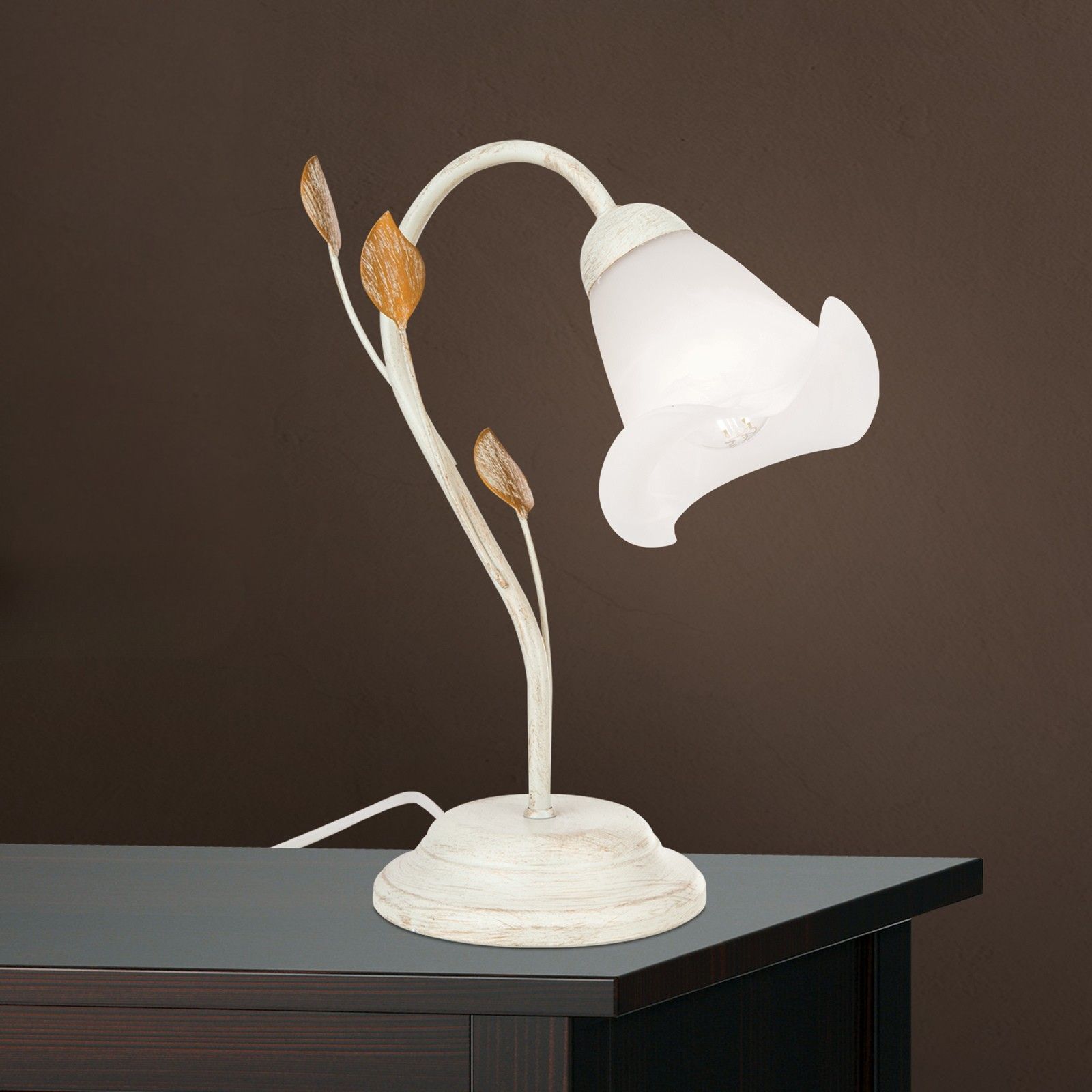 Tischleuchte SISI, Elfenbein mit opalmattem Glas