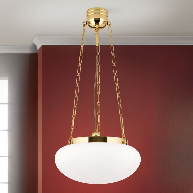 Hängeleuchte WIENER NOSTALGIE, Messing-glänzend, mit opal mattem Glas