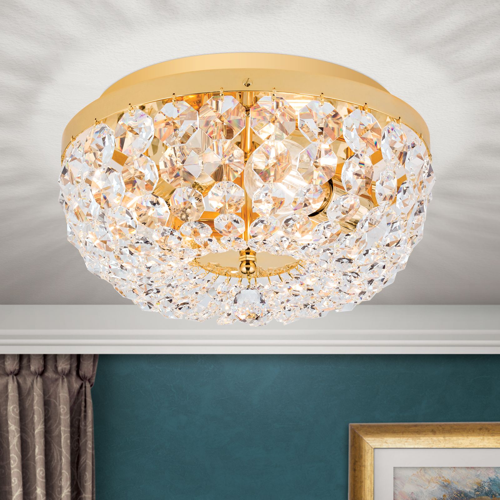 Ceiling chandelier SHERATON, 3-flames, gold, 35 cm