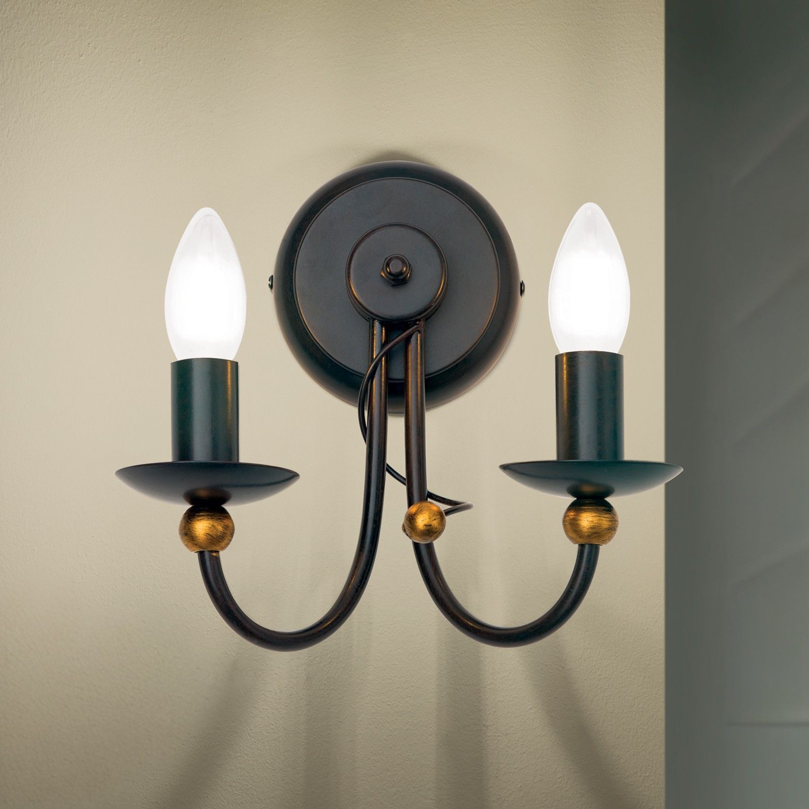 Wall light GIOVANNI, 2-flames, antique brown, gold