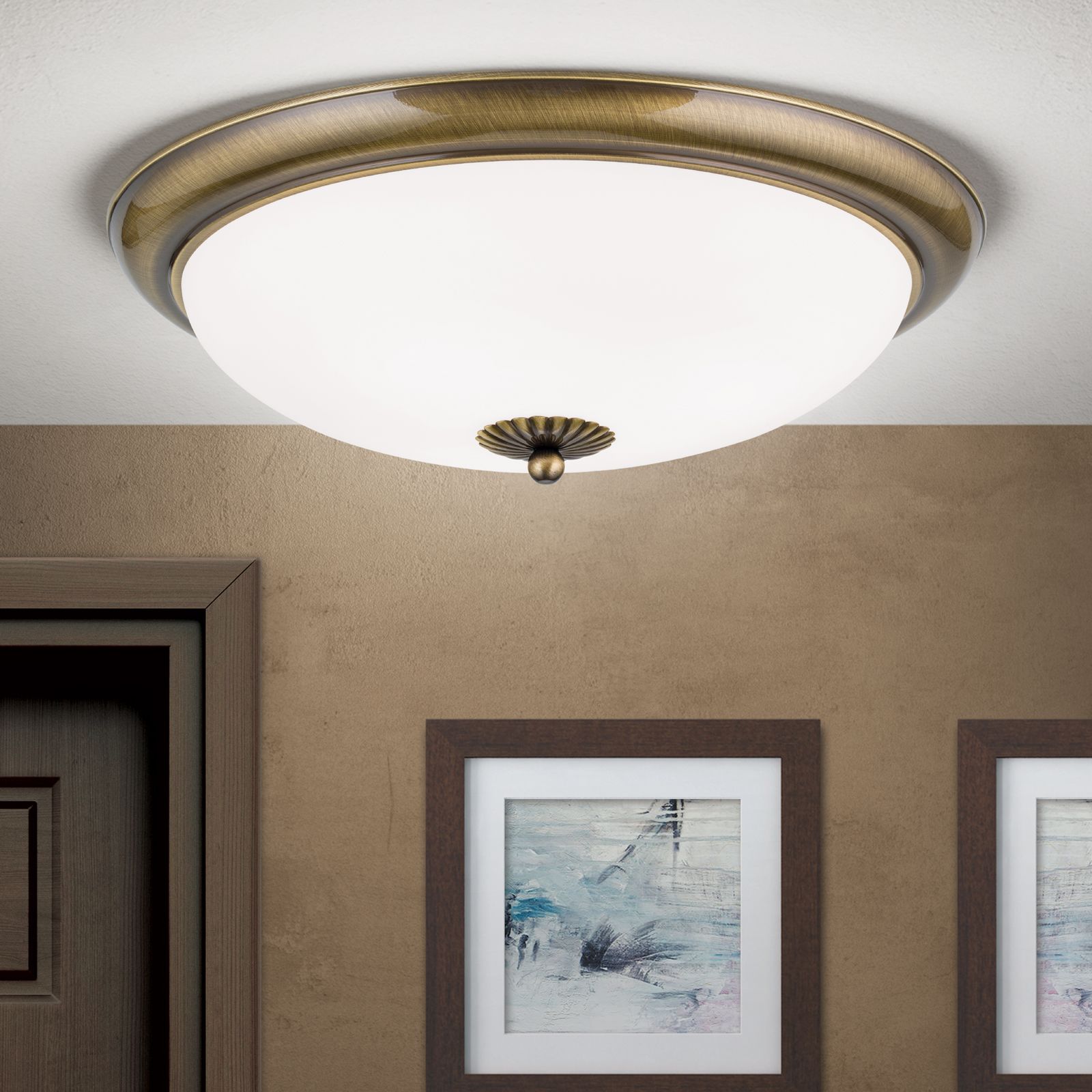 Deckenleuchte EMPIRE, Patina, mit opal mattem Glas, mit Knopf, 47cm