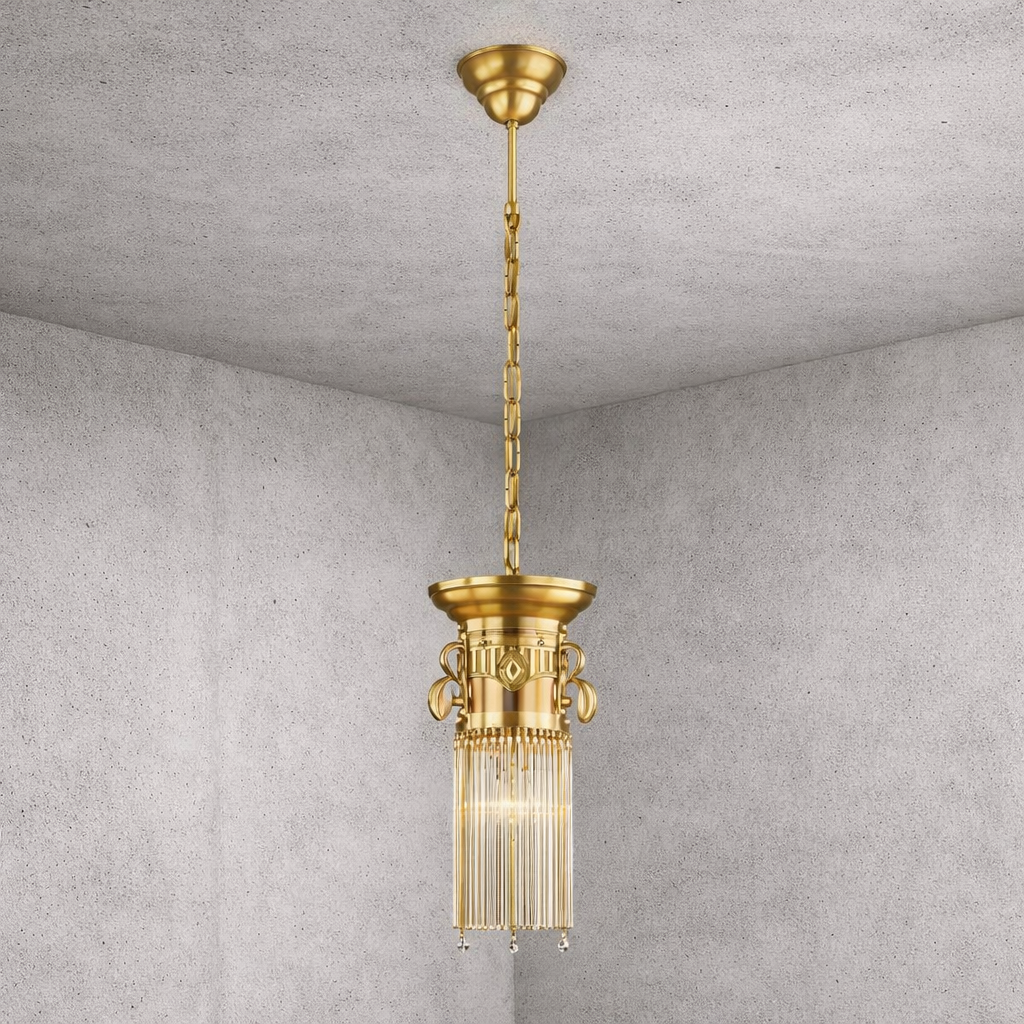 Pendant lamp ADELE, old brass, with glass rods, 17cm