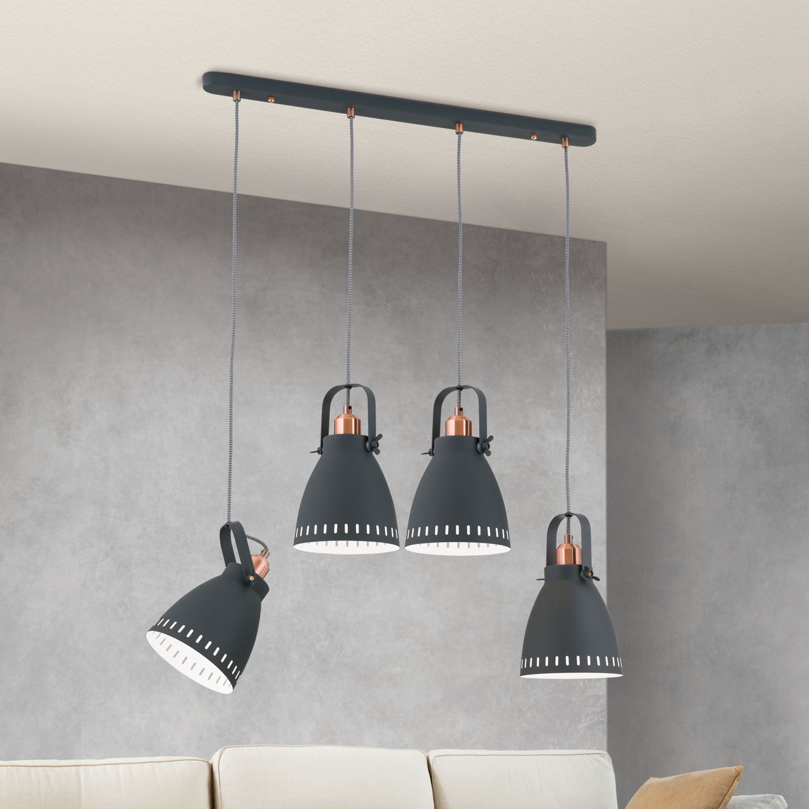 Pendant lamp THEKE, 4-flames, black-copper