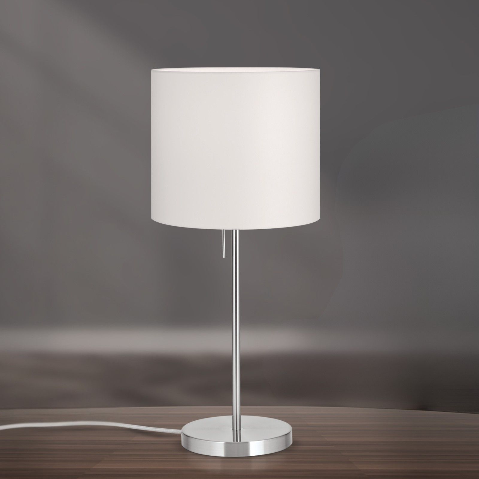 SHADE lampa stołowa, średnia, satyna, z cylindrycznym, białym kloszem