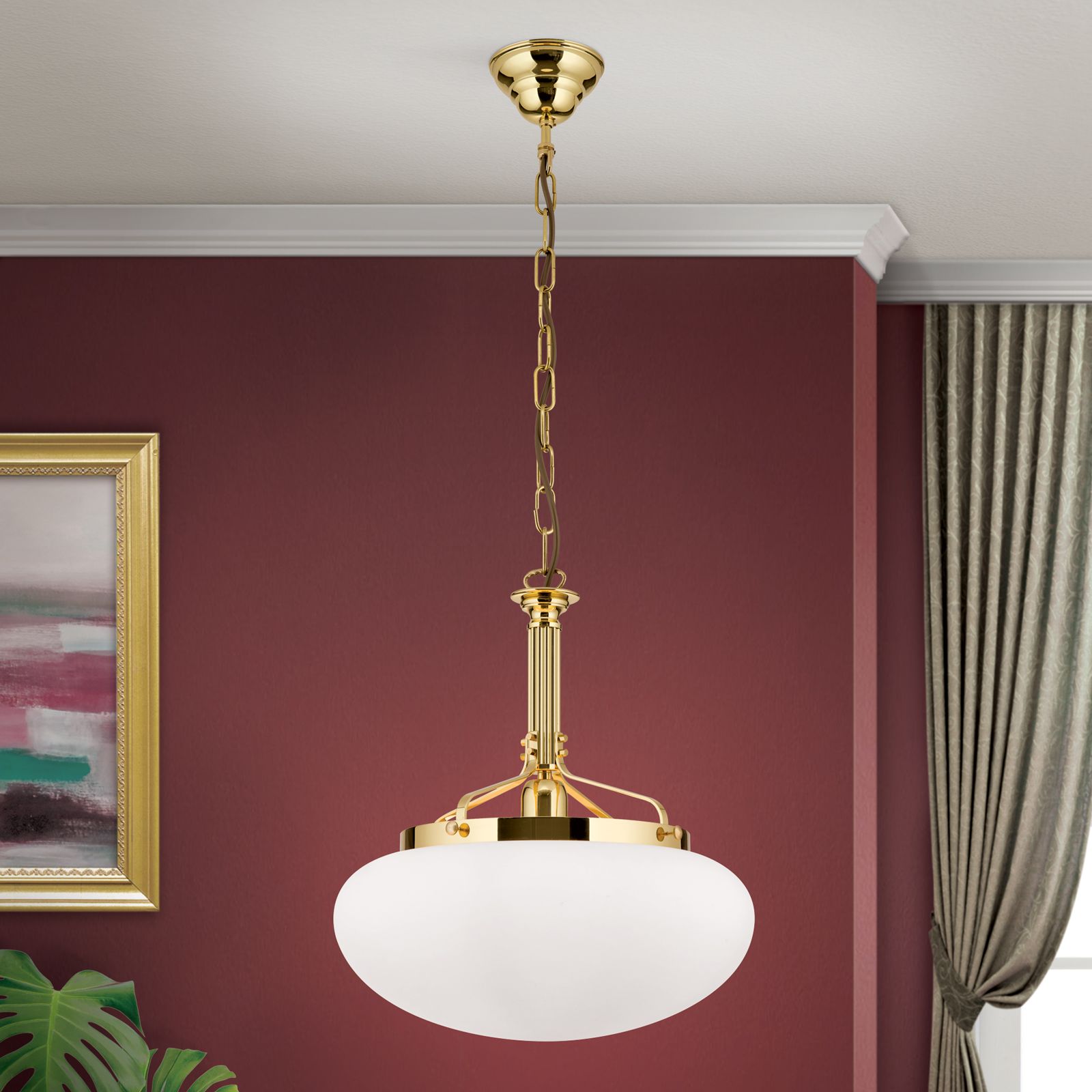 Hängeleuchte WIENER NOSTALGIE, Messing-glänzend, mit opal mattem Glas, 40cm