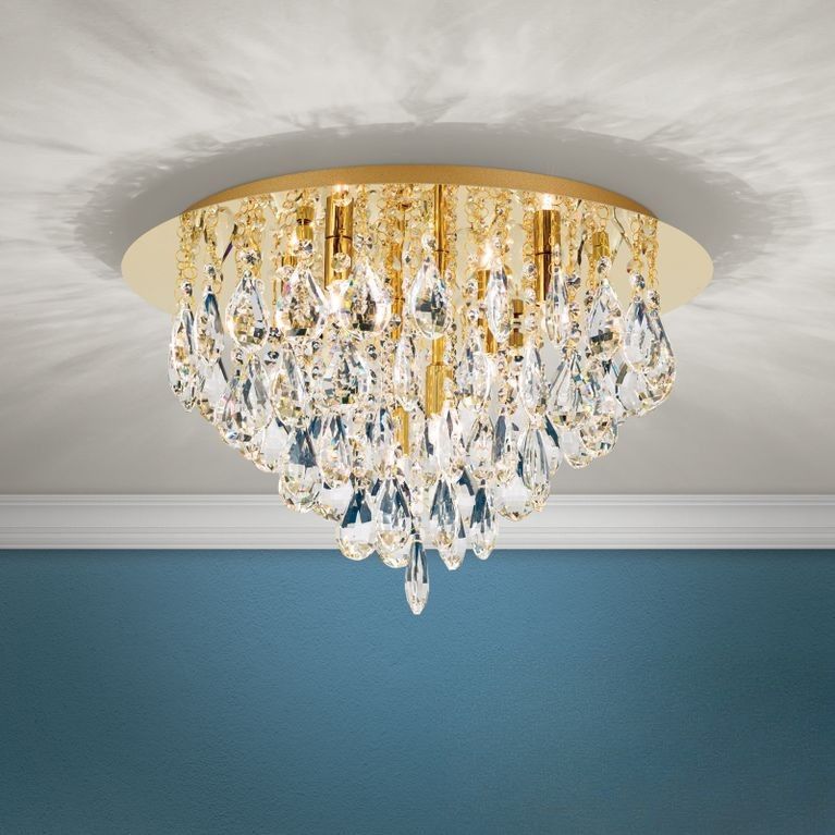 Crystal ceiling lamp CELESTE, gold, 45cm