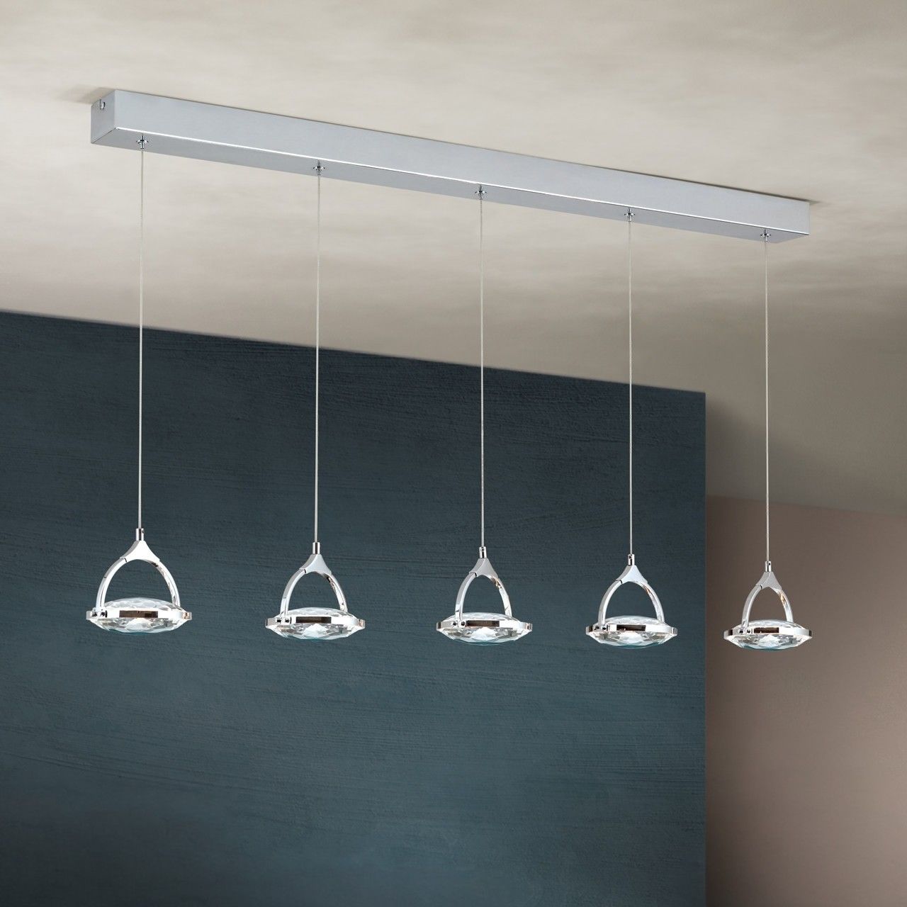 LED Hängeleuchte MOON, 5-flammig, chrom