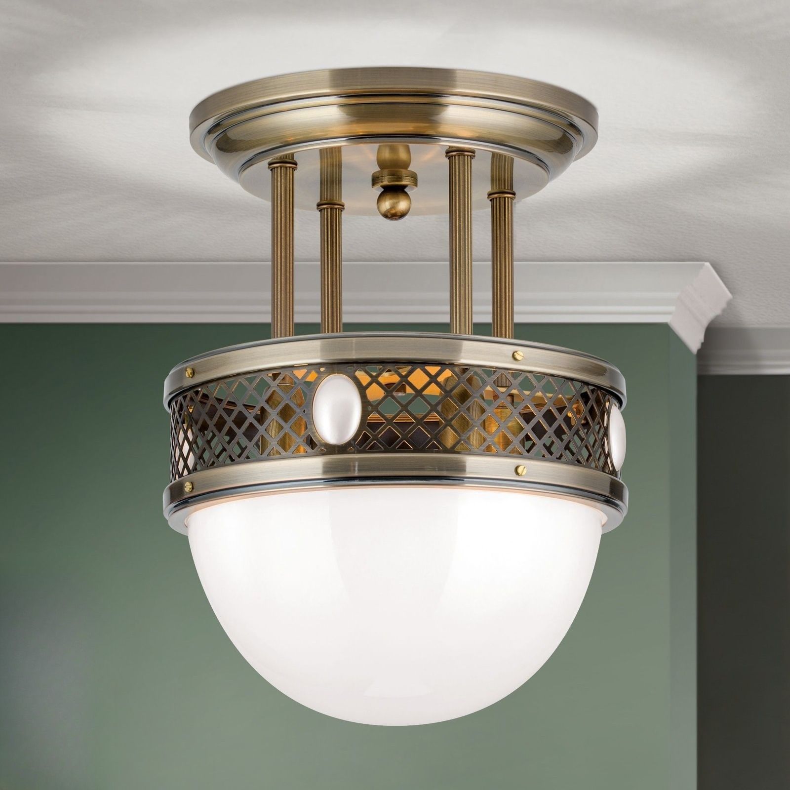 ALT WIEN Semi Flush Ceiling Light, Antique Brass finish, 33cm