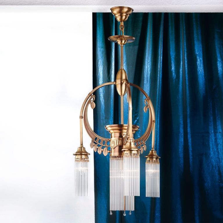 Chandelier ADELE, 4-flames, old brass, with glass rods