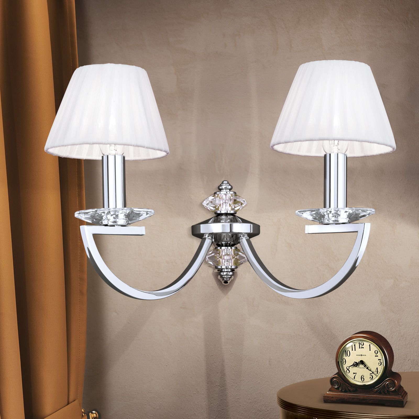 Wall light Avala, 2-flames, nickel with white shades
