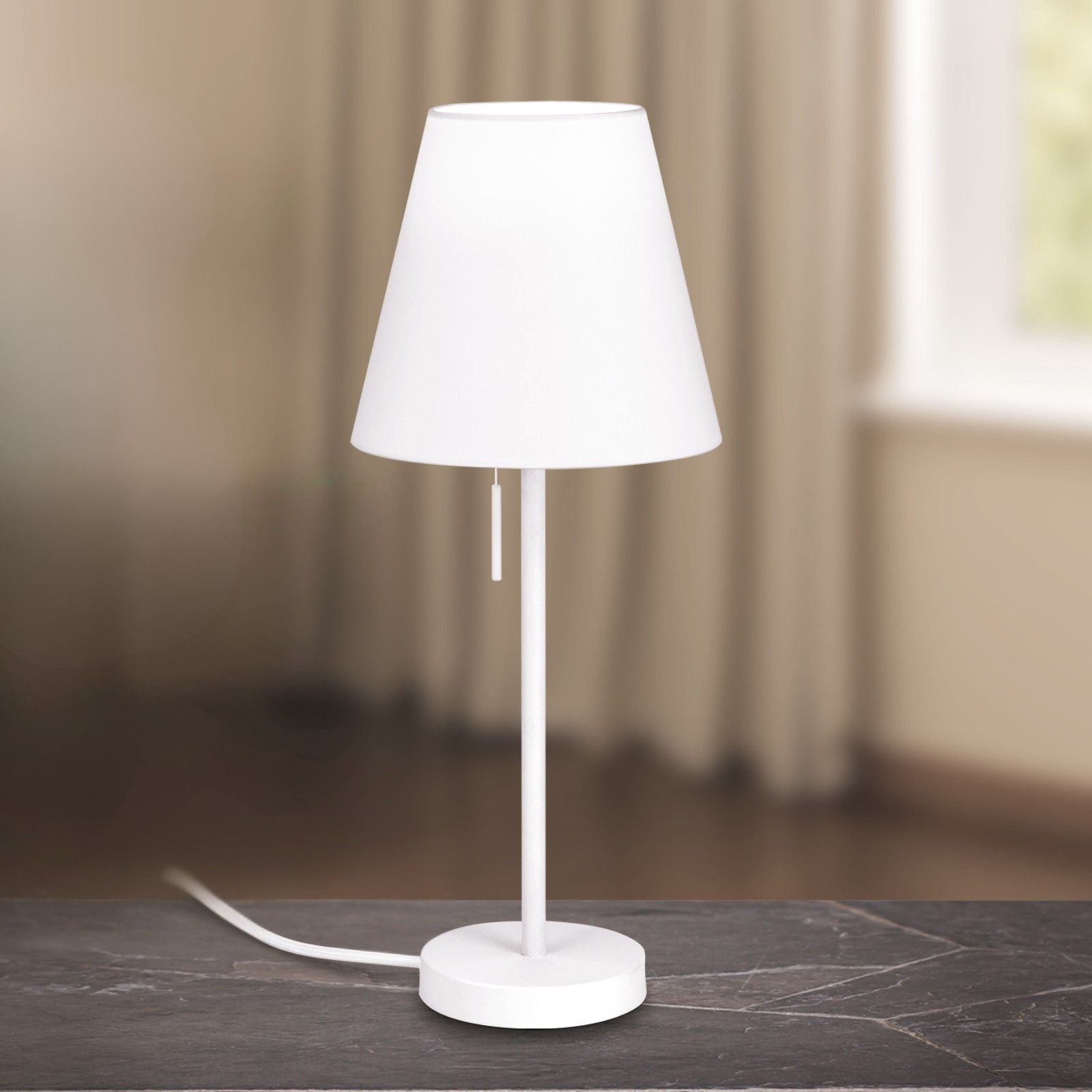 SHADE lampa stołowa, mała, biała, ze stożkowym, białym kloszem