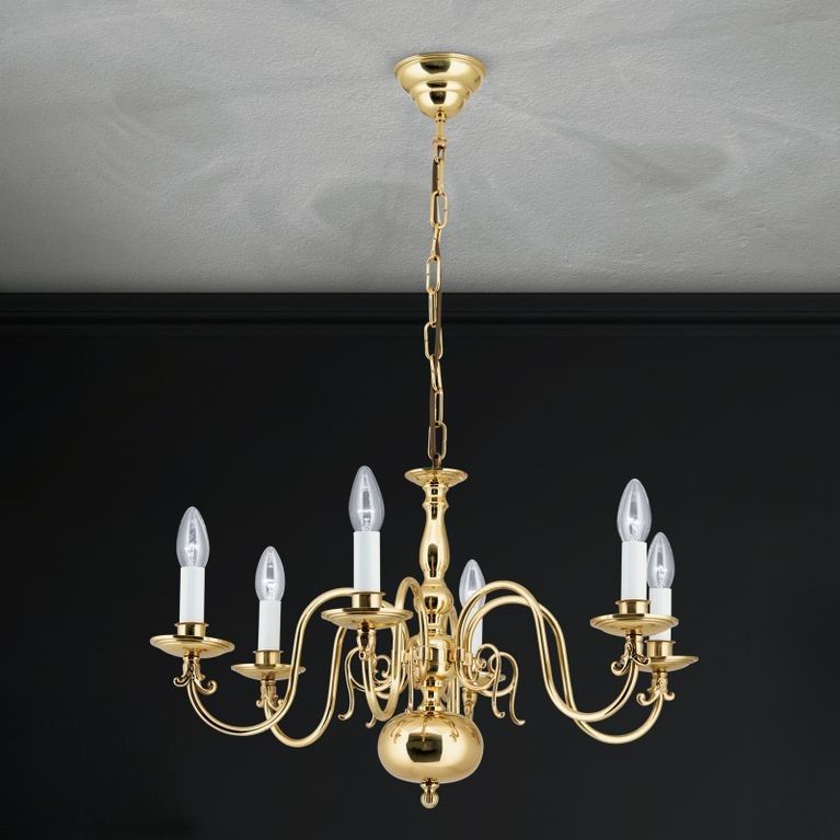 Stilluster FLÄMISCH, 6-flammig, Messing-glänzend