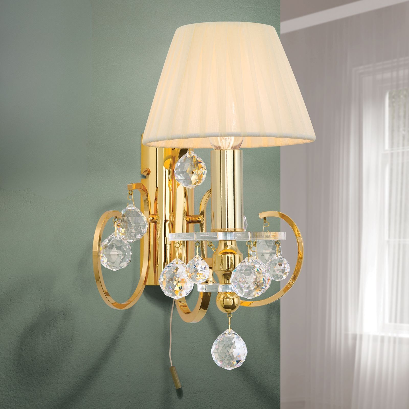 Wandleuchte KRISTALLDESIGN, 1-flammig, gold mit champagner-färbigem Schirm