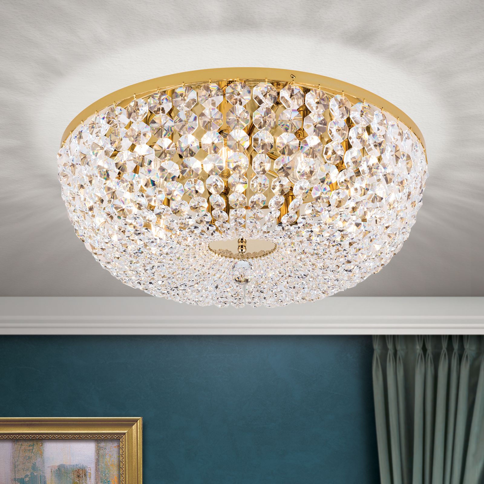 Ceiling chandelier SHERATON, 9-flames, gold, 65 cm