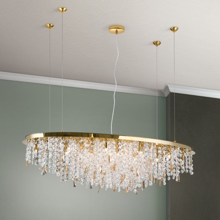 Crystal ceiling light CRYSTALRIVER 21-flamess, gold